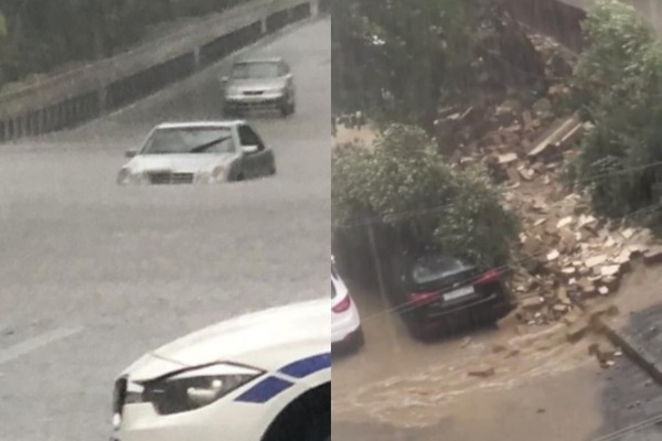 Güclü yağış uçquna səbəb oldu - Maşınlar daşların altında qaldı (FOTO)